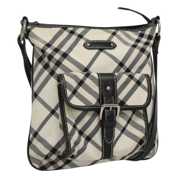 BURBERRY Nova Check Blue Label Shoulder Bag Nylon White Auth - Picture 1 of 16